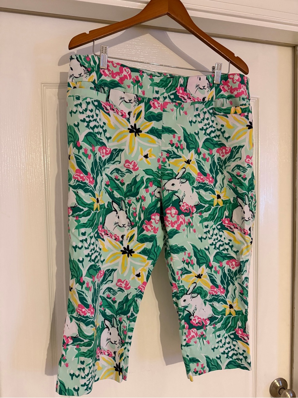 Kim Rogers Mint Green Floral Capri Pants with Pink & Yellow Accents